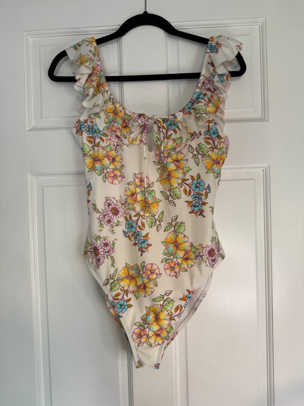Jessica Simpson Cream Floral One-Piece Swimsuit with Ruffle Straps